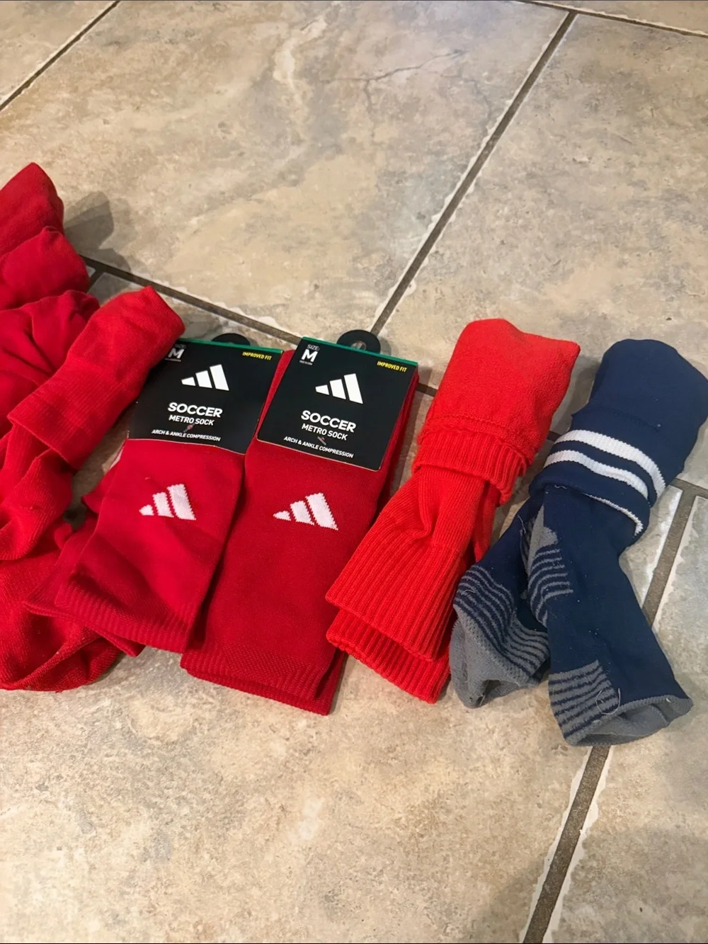 adidas Kids #8 Red Soccer Socks Pack with #1 Navy Pair. Used but still life ⚽️